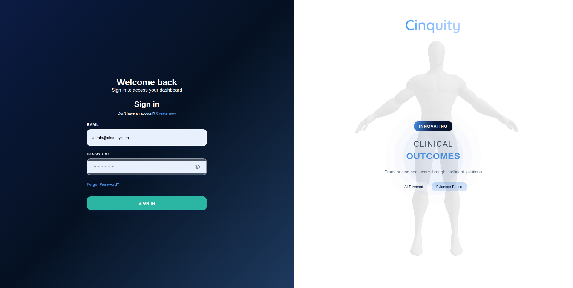 Cinquity eCOA Healthcare Platform interface
